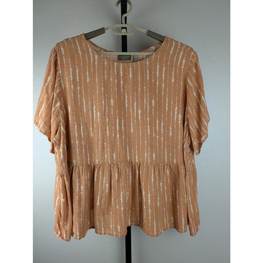 Naturals D & Co 2X Linen Rayon Short Sleeve Top Pale Orange Tie Dye Print